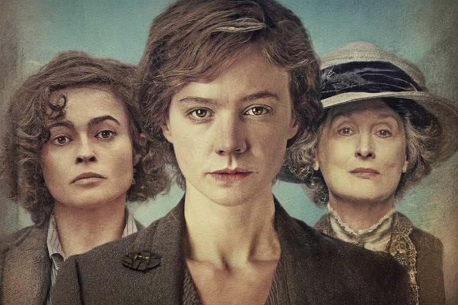 Mostra três das personagens do filme As Sufragistas