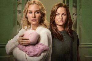 Diane Kruger interpretando Jess segurando um bebê ao lado de Jo Joyner que interpretou a Liz em "Pequenos Desastres"